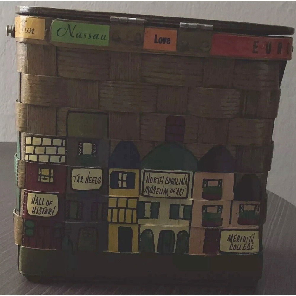 Caro Nan Signed Gypsy Purse/Basket North Carolina Hand Painted‎ Decoupage Lined